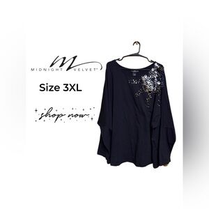 ✨ Midnight Velvet Black Sequin Statement Blouse | Plus Size 3XL ✨